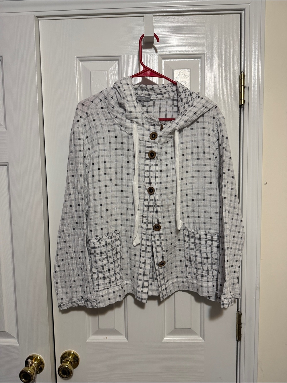 Habitat White and Gray Plaid Hooded Button Jacket